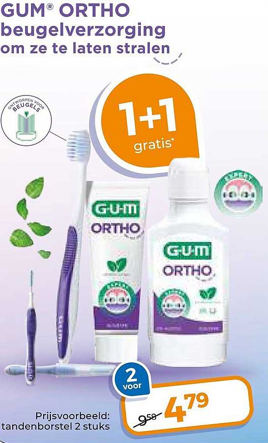 GUM ORTHO beugelverzorging om ze te laten stralen 1+1 gratis