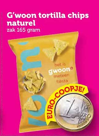 G'woon tortilla chips naturel zak 165 gram