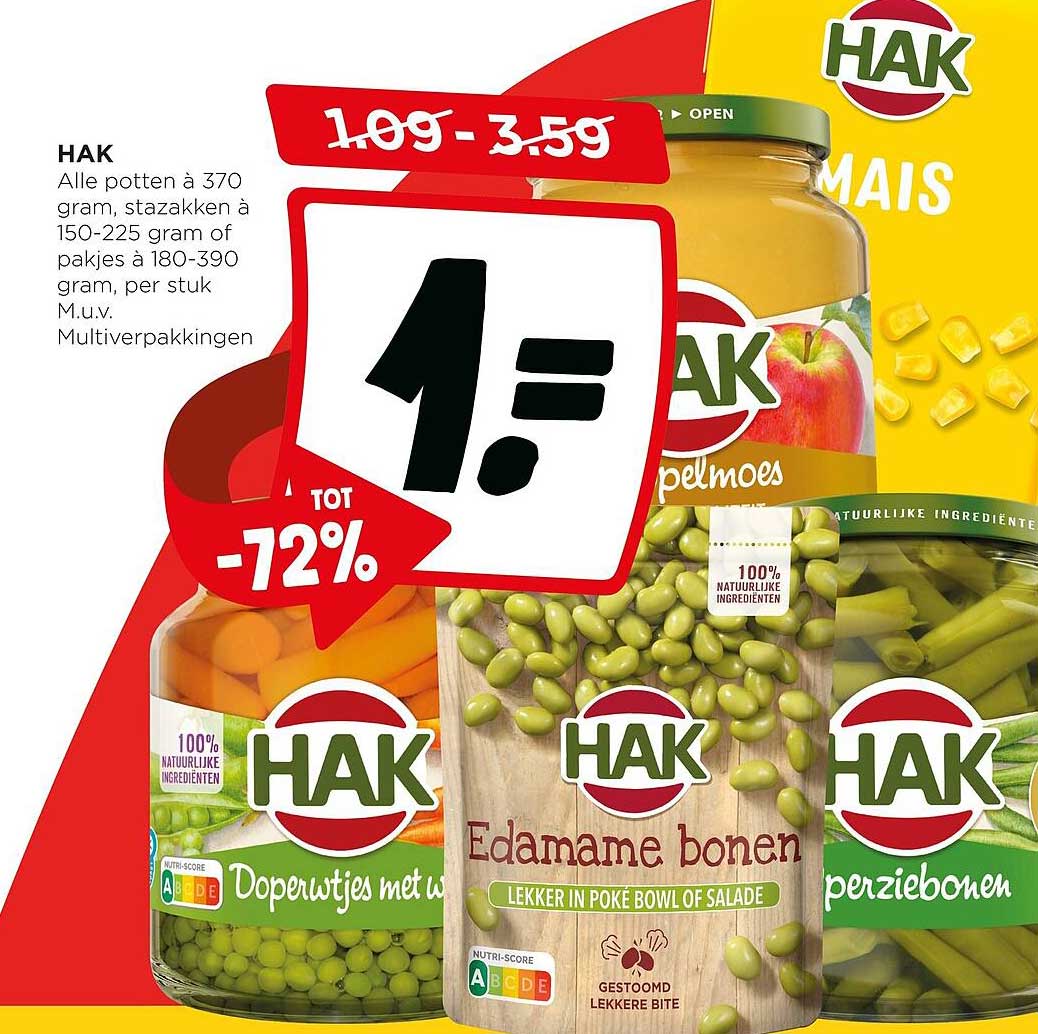 HAK - Alle potten à 370 gram, stazakken à 150-225 gram of pakjes à 180-390 gram, per stuk M.u.v. Multiverpakkingen