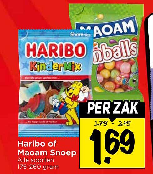 Haribo of Maoam Snoep Alle soorten 175-260 gram PER ZAK