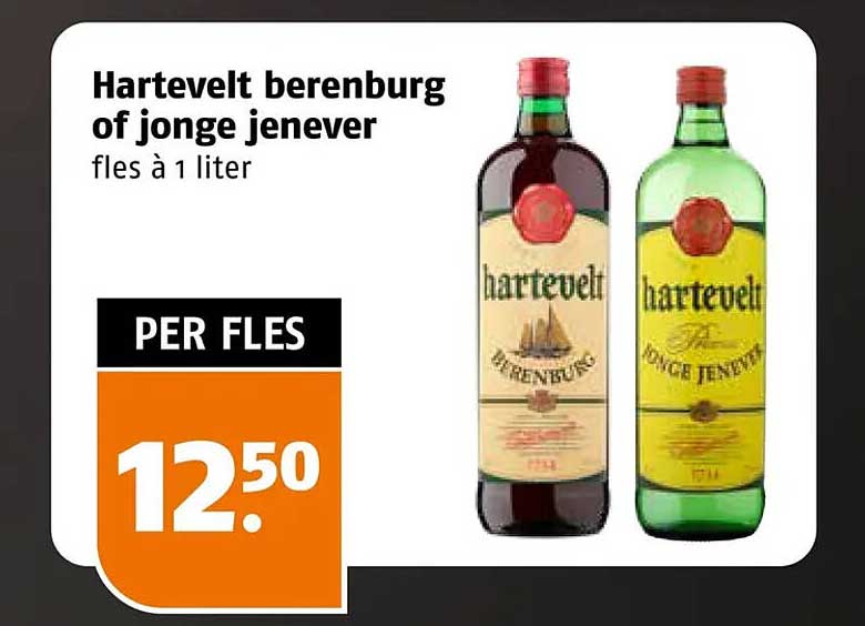 Hartevelt berenburg of jonge jenever fles à 1 liter