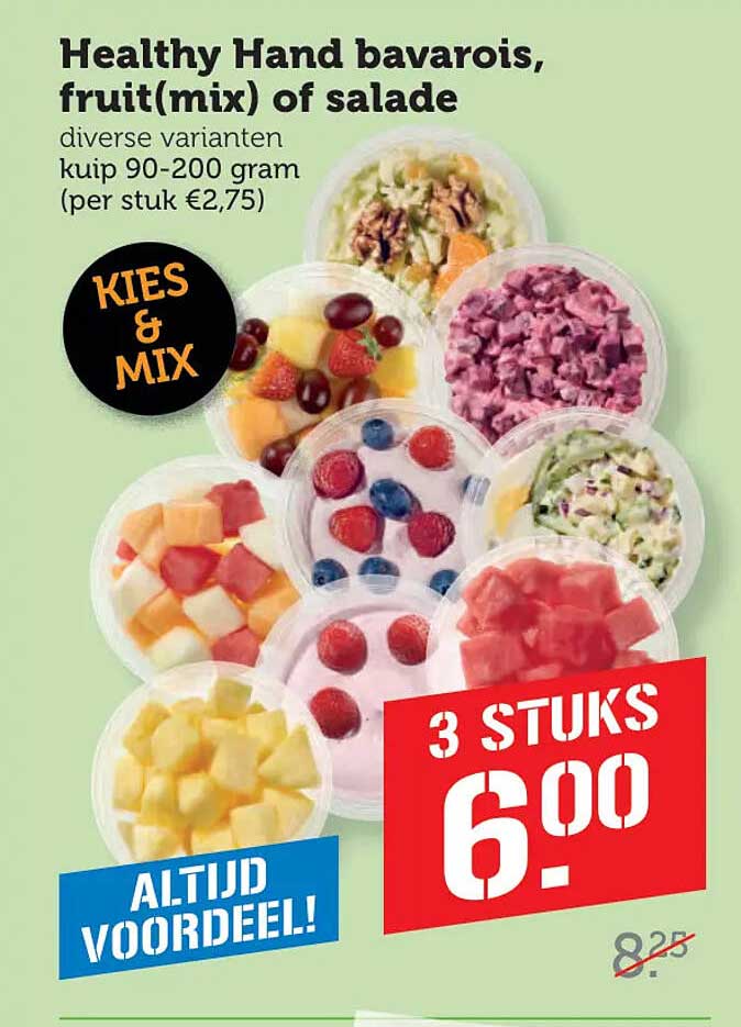 Healthy Hand bavarois, fruit(mix) of salade