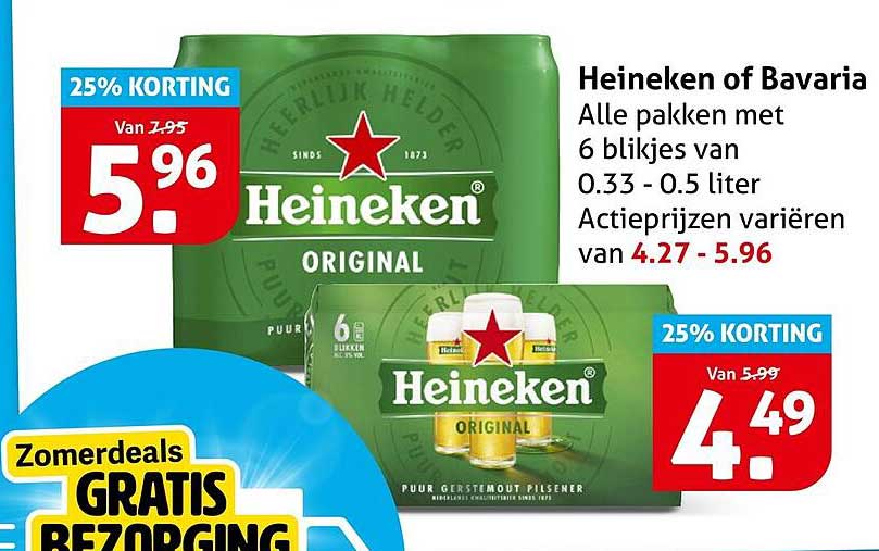 Heineken of Bavaria Alle pakken met 6 blikjes van 0.33 - 0.5 liter 25% KORTING