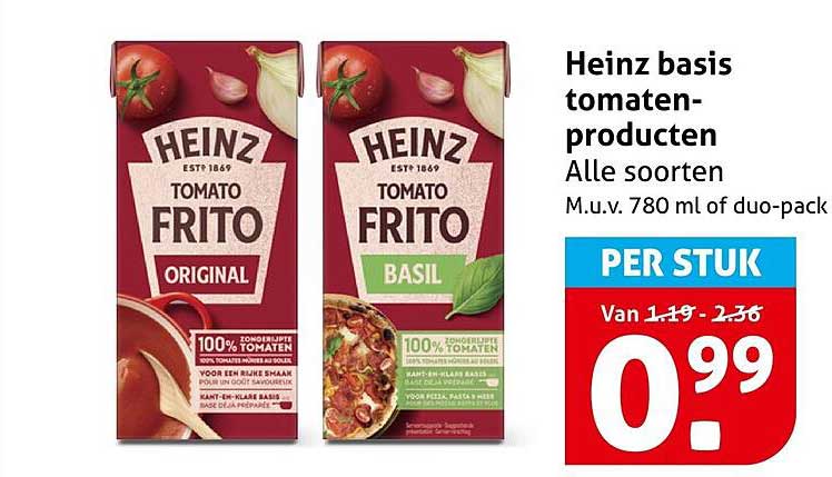 Heinz basis tomaten-producten Alle soorten M.u.v. 780 ml of duo-pack PER STUK