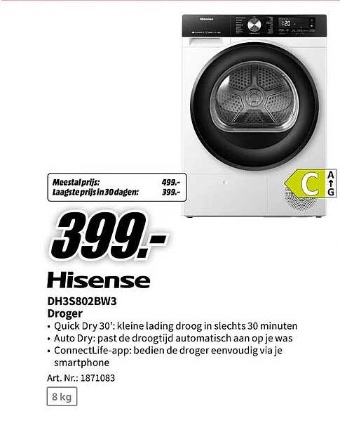 Hisense DH3S802BW3 Droger