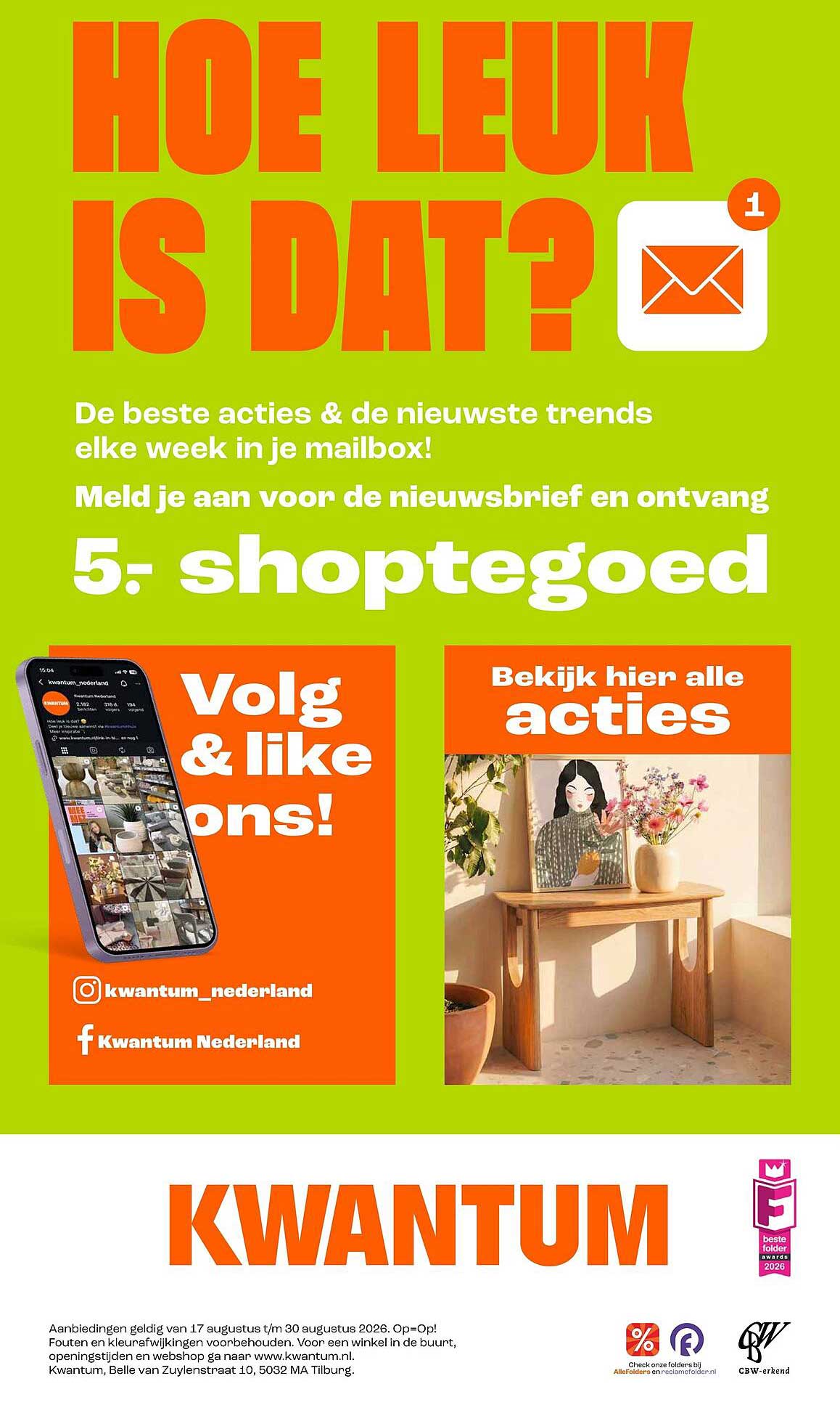 Hoe leuk is dat? Meld je aan voor de nieuwsbrief en ontvang 5.- shoptegoed