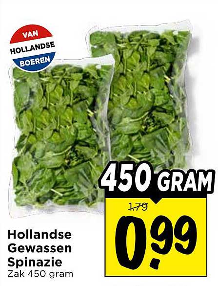 Hollandse Gewassen Spinazie Zak 450 gram