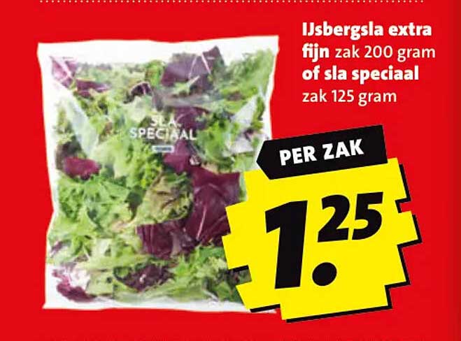 IJsbergsla extra fijn zak 200 gram of sla speciaal zak 125 gram