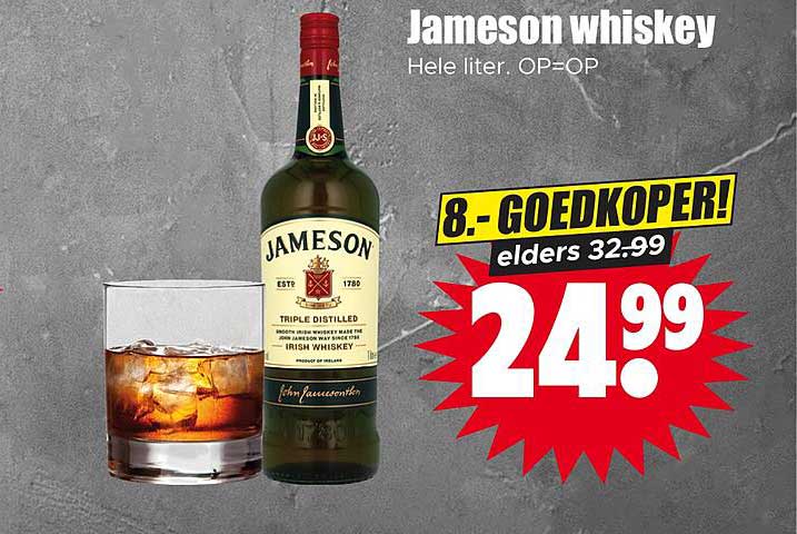Jameson whiskey Hele liter. OP=OP 8.- GOEDKOPER! elders 32.99