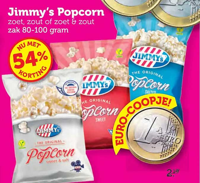Jimmy’s Popcorn zoet, zout of zoet & zout zak 80-100 gram