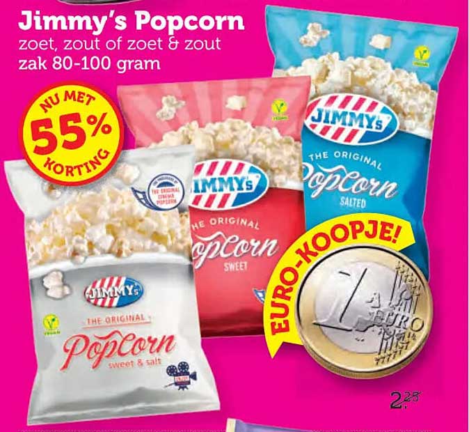 Jimmy's Popcorn zoet, zout of zoet & zout zak 80-100 gram