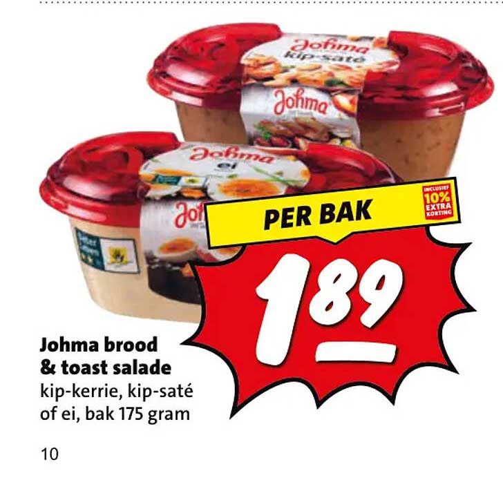 Johma brood & toast salade kip-kerrie, kip-saté of ei, bak 175 gram