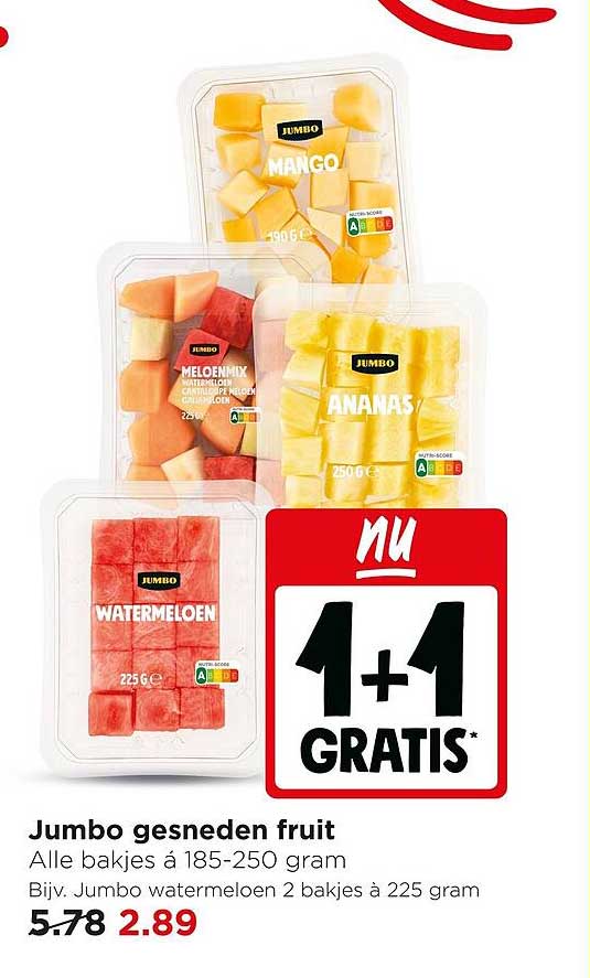 Jumbo gesneden fruit 1+1 GRATIS