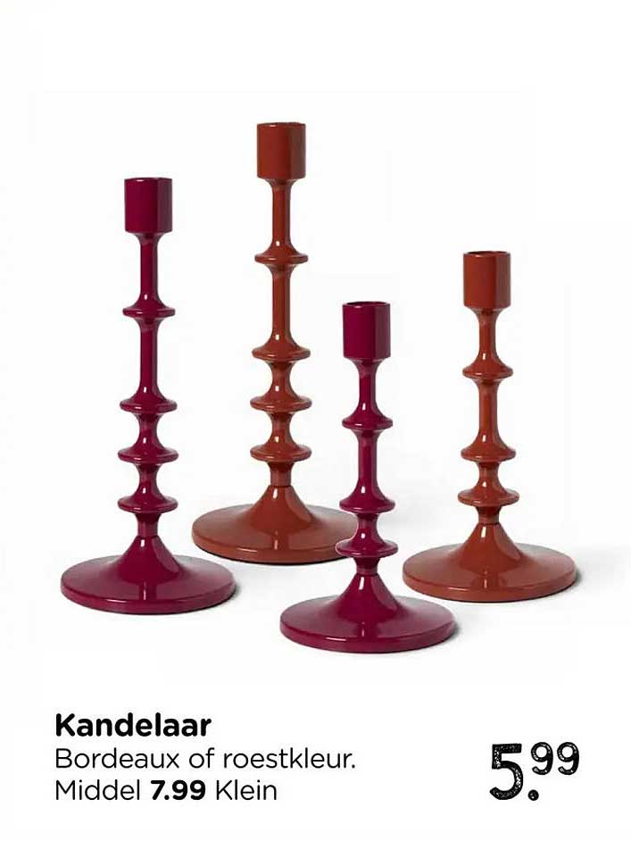 Kandelaar Bordeaux of roestkleur. Middel 7.99 Klein