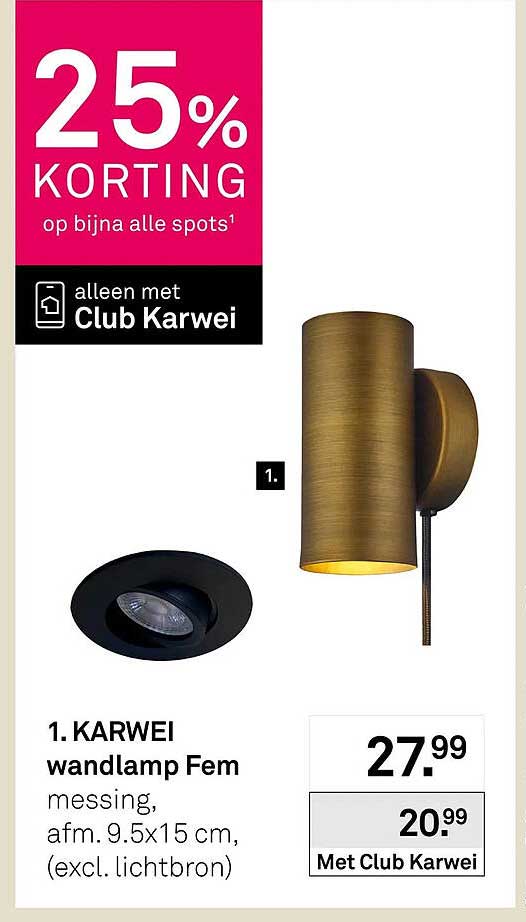 KARWEI wandlamp Fem messing, afm. 9.5x15 cm, (excl. lichtbron)