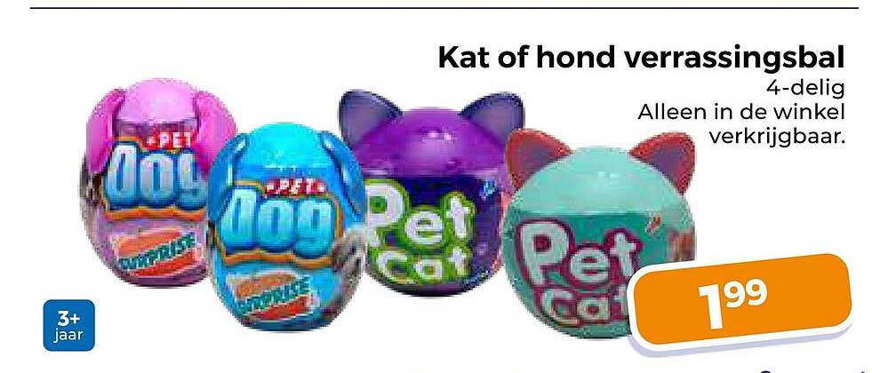 Kat of hond verrassingsbal 4-delig Alleen in de winkel verkrijgbaar.