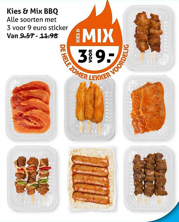 Kies & Mix BBQ Alle soorten met 3 voor 9 euro sticker