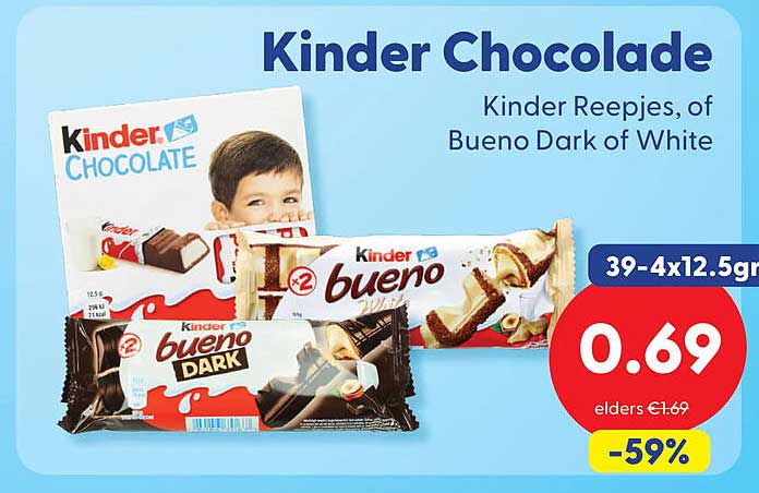 Kinder Chocolade Kinder Reepjes, of Bueno Dark of White