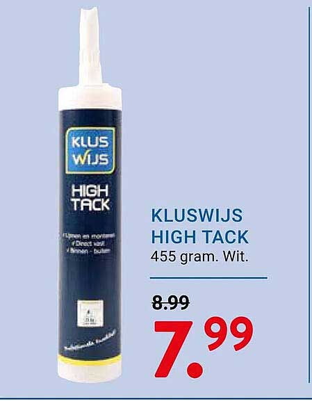 KLUSWIJS HIGH TACK 455 gram. Wit.