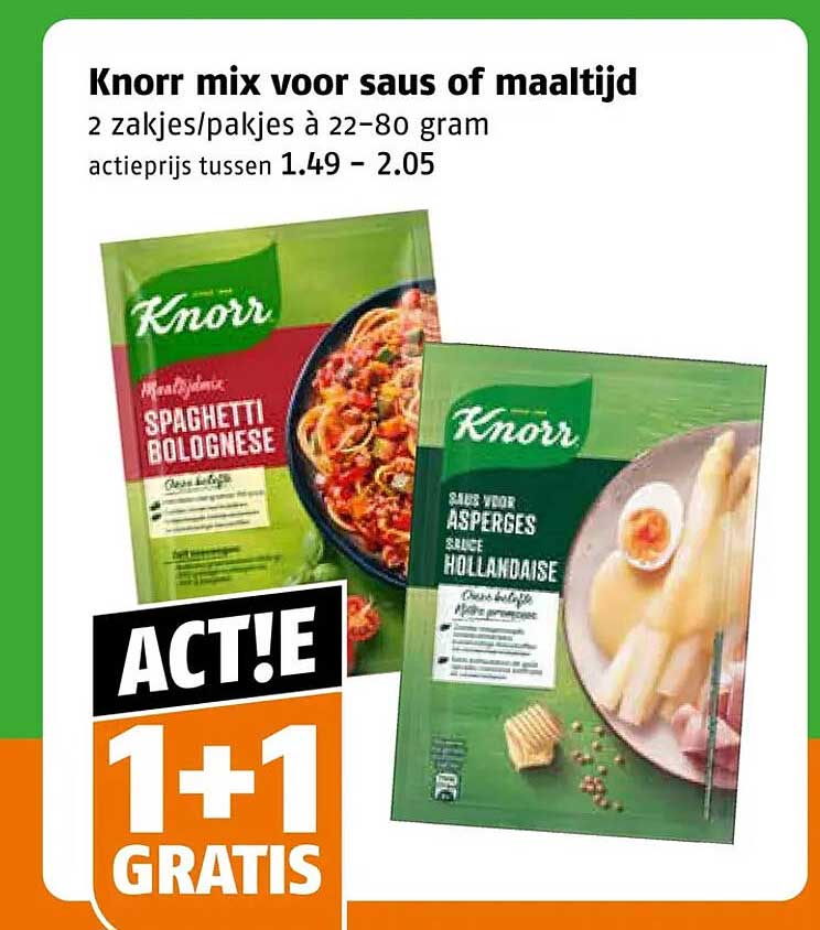 Knorr mix voor saus of maaltijd 1+1 gratis