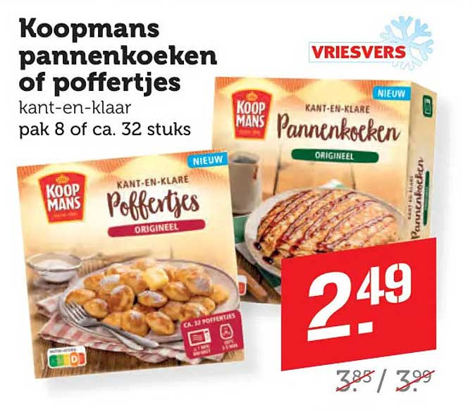 Koopmans pannenkoeken of poffertjes kant-en-klaar pak 8 of ca. 32 stuks