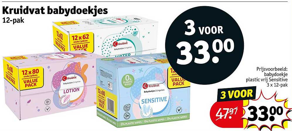 Kruidvat babydoekjes 12-pak 3 voor 33.00