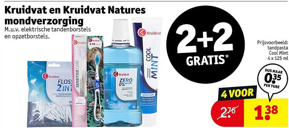 Kruidvat en Kruidvat Natures mondverzorging 2+2 GRATIS*