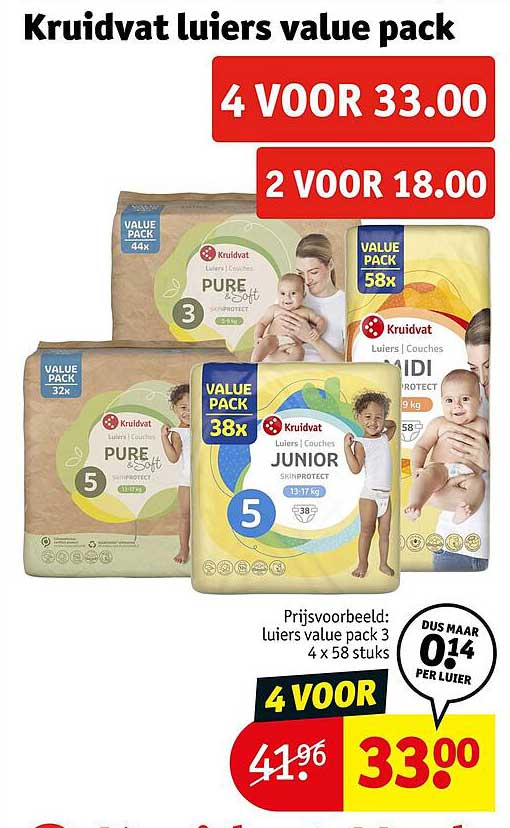 Kruidvat luiers value pack 4 VOOR 33.00 2 VOOR 18.00