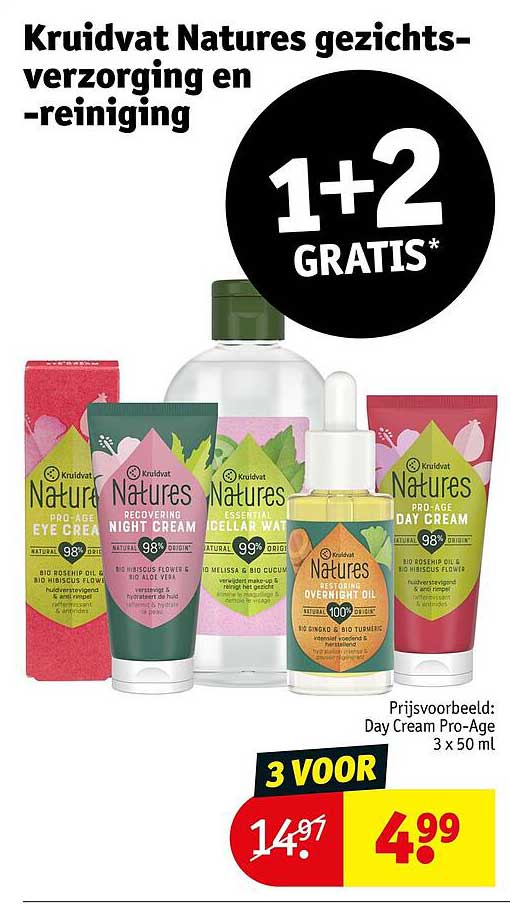 Kruidvat Natures gezichtsverzorging en -reiniging 1+2 GRATIS*
