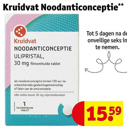Kruidvat NOODANTICONCEPTIE ULIPRISTAL, 30 mg filmomhulde tablet