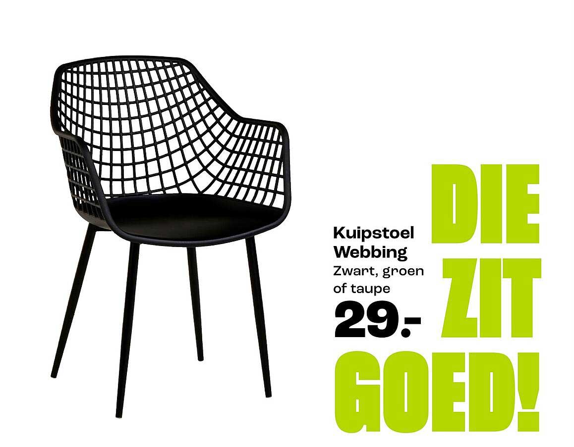 Kuipstoel Webbing Zwart, groen of taupe DIE ZIT GOED!