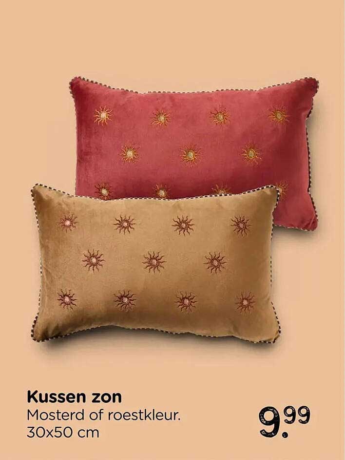 Kussen zon Mosterd of roestkleur. 30x50 cm