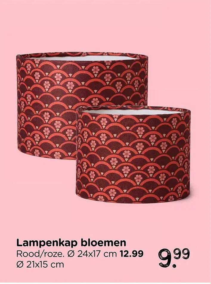 Lampenkap bloemen Rood/roze. Ø 24x17 cm Ø 21x15 cm