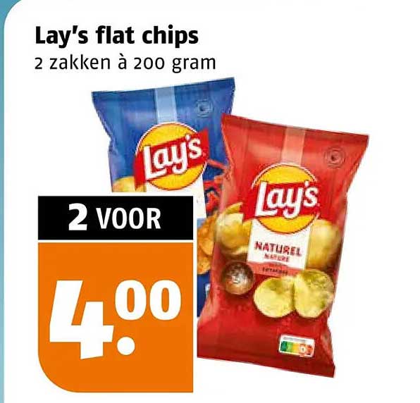 Lay's flat chips 2 zakken à 200 gram 2 voor