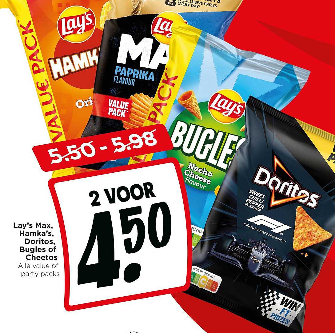 Lay’s Max, Hamka’s, Doritos, Bugles of Cheetos - Alle value of party packs