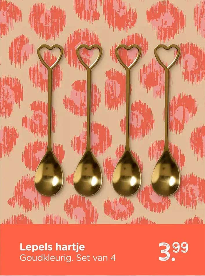 Lepels hartje Goudkleurig, Set van 4