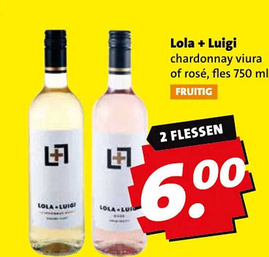 Lola + Luigi chardonnay viura of rosé, fles 750 ml FRUITIG 2 FLESSEN