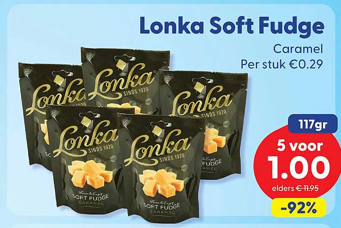 Lonka Soft Fudge Caramel 117gr 5 voor 1.00 -92%