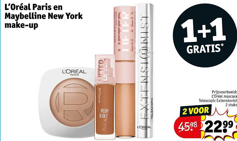L’Oréal Paris en Maybelline New York make-up 1+1 gratis*