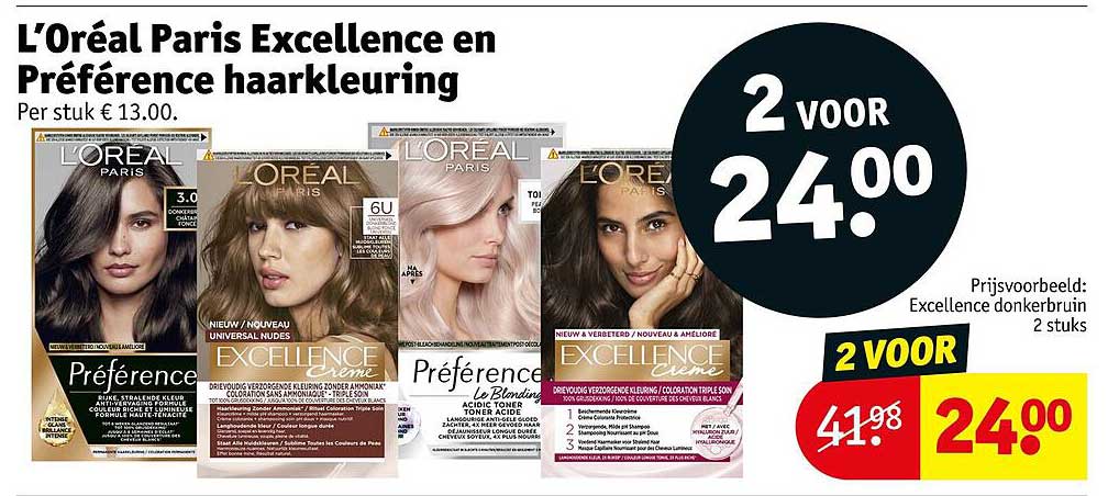 L’Oréal Paris Excellence en Préférence haarkleuring 2 VOOR 24.00