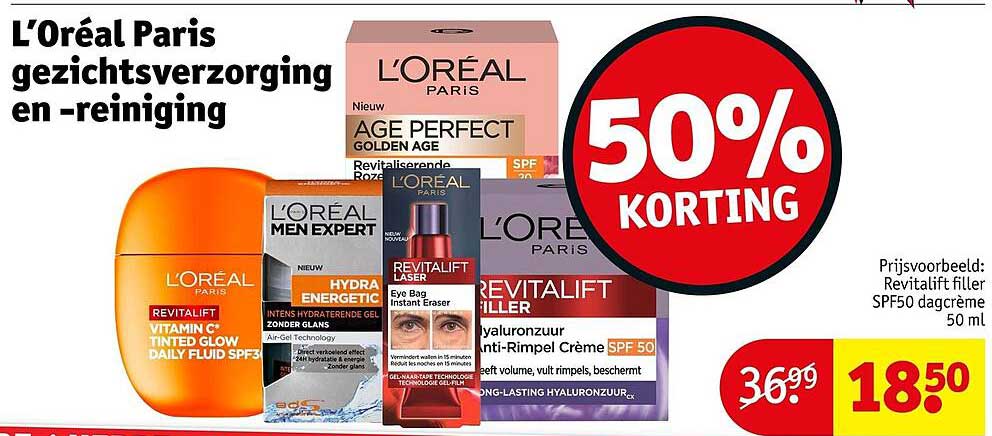 L’Oréal Paris gezichtsverzorging en -reiniging 50% korting