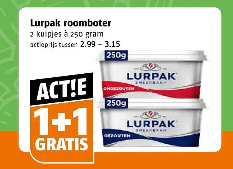 Lurpak roomboter 2 kuipjes à 250 gram 1+1 gratis