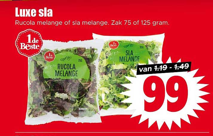 Luxe sla Rucola melange of sla melange. Zak 75 of 125 gram.