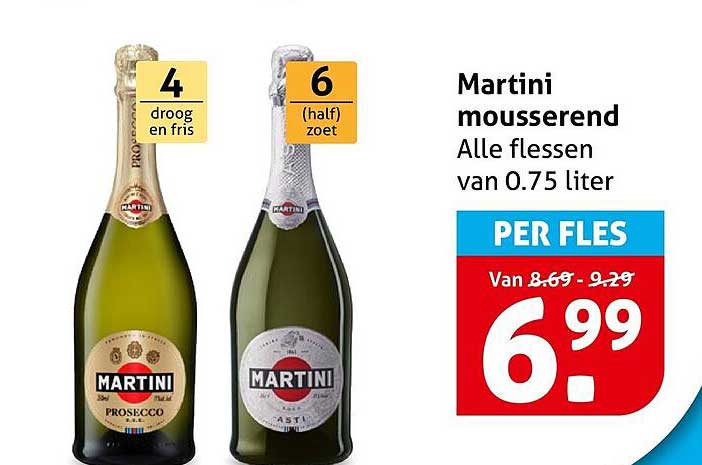 Martini mousserend Alle flessen van 0.75 liter PER FLES