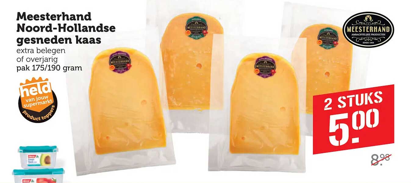 Meesterhand Noord-Hollandse gesneden kaas extra belegen of overjarig pak 175/190 gram 2 stuks