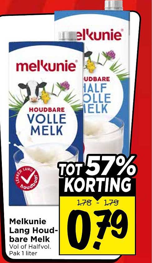 Melkunie Lang Houdbare Melk Vol of Halfvol, Pak 1 liter TOT 57% KORTING