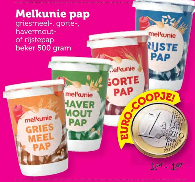 Melkunie pap griesmeel-, gorte-, havermout- of rijstepap beker 500 gram EURO-COOPJE!