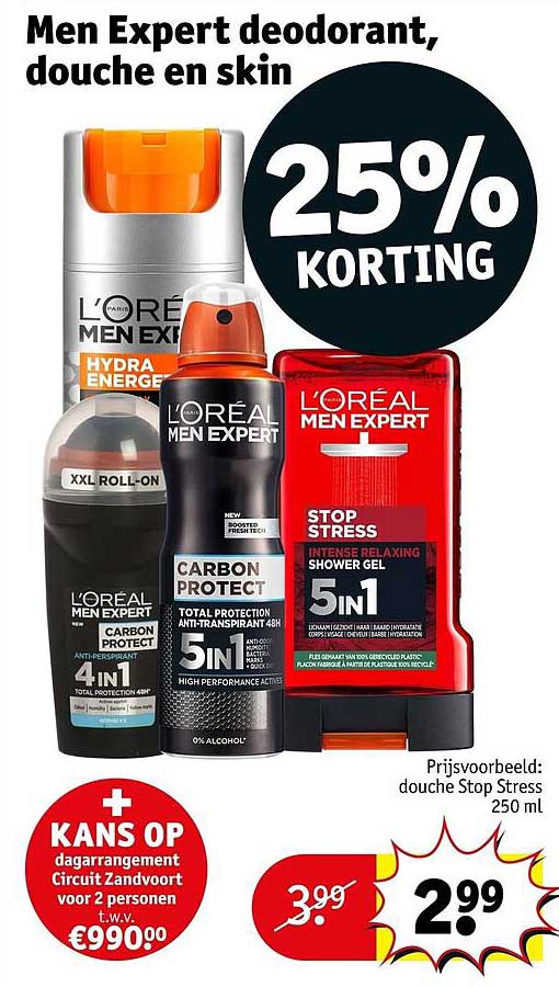 Men Expert deodorant, douche en skin 25% KORTING