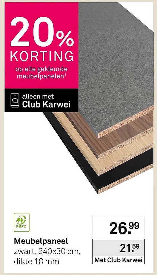 Meubelpaneel zwart, 240x30 cm, dikte 18 mm 20% KORTING op alle gekleurde meubelpanelen¹ alleen met Club Karwei