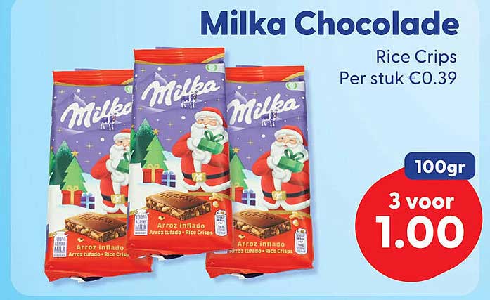 Milka Chocolade Rice Crips 100gr 3 voor 1.00
